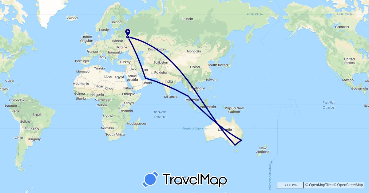 TravelMap itinerary: driving in United Arab Emirates, Australia, Russia, Singapore, Thailand (Asia, Europe, Oceania)